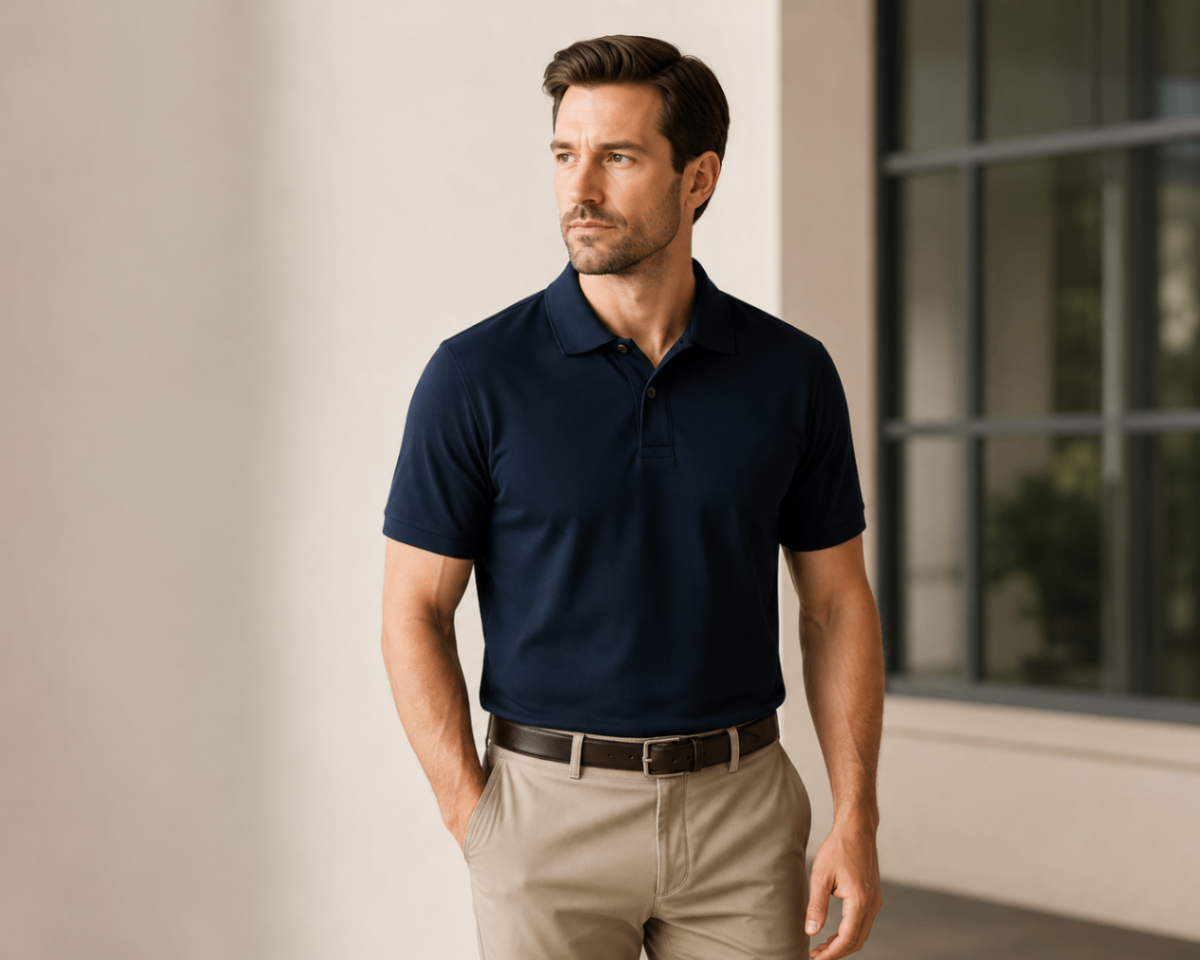 Elegant man wearing premium polo shirt